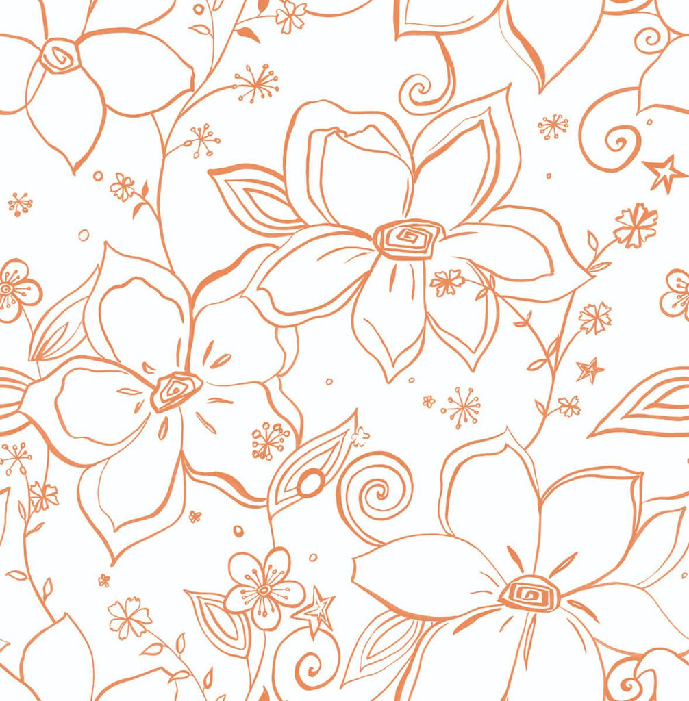 Seabrook Linework Floral Orange Wallpaper