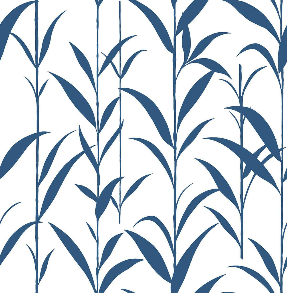 Seabrook Bamboo Leaves Navy Blue & White Wallpaper