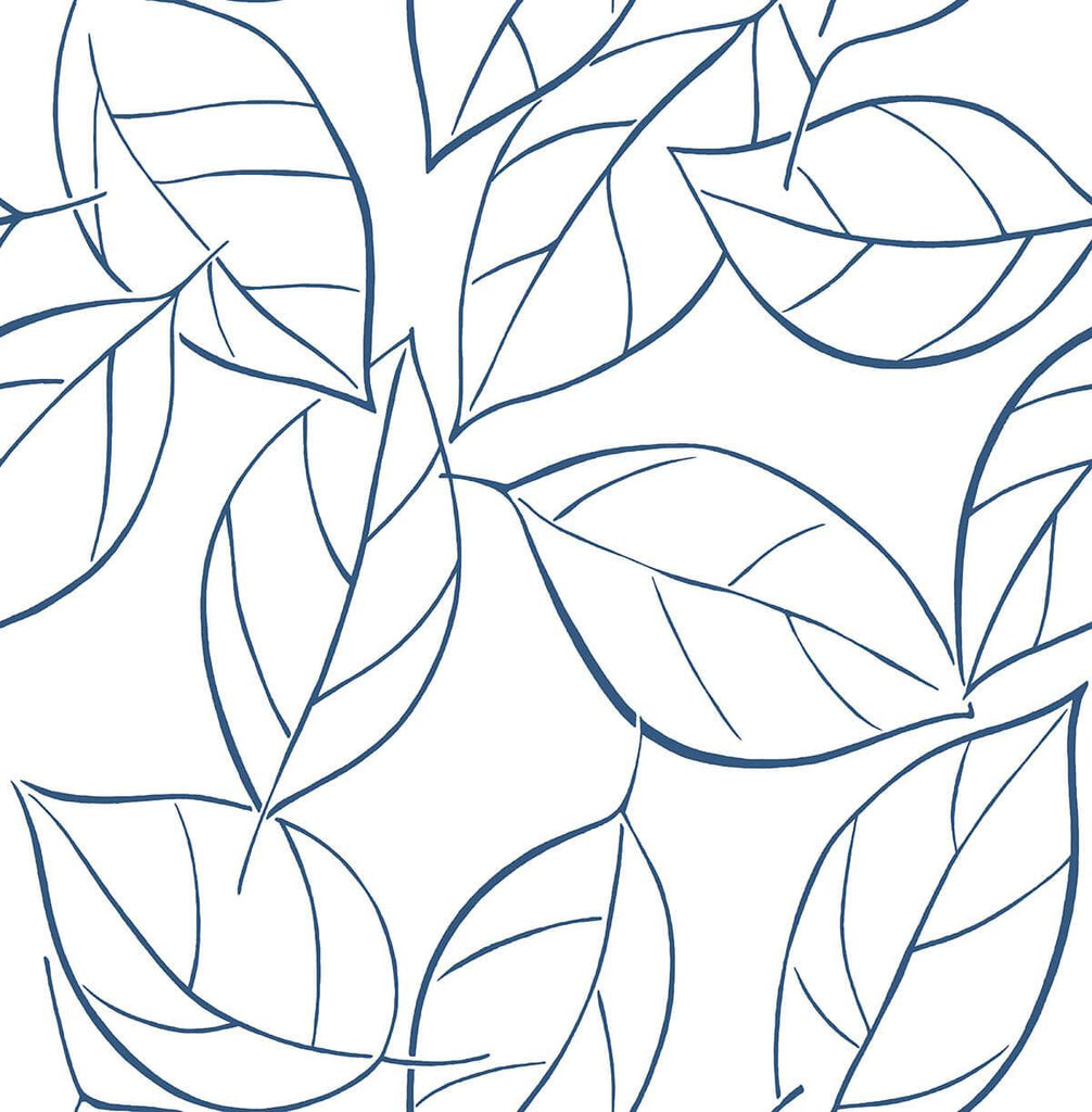 Seabrook Tossed Leaves Navy Blue Wallpaper