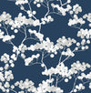 Seabrook Cyprus Blossom Navy Blue & Gray Wallpaper