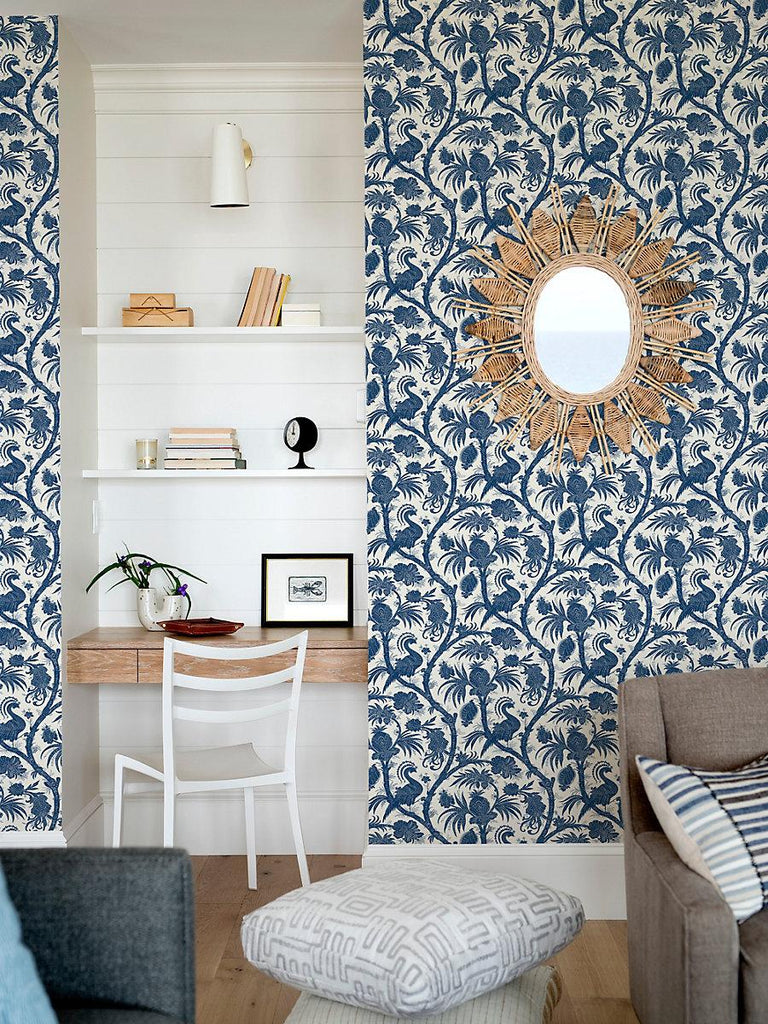 Scalamandre Balinese Peacock - Removable Indigo Wallpaper