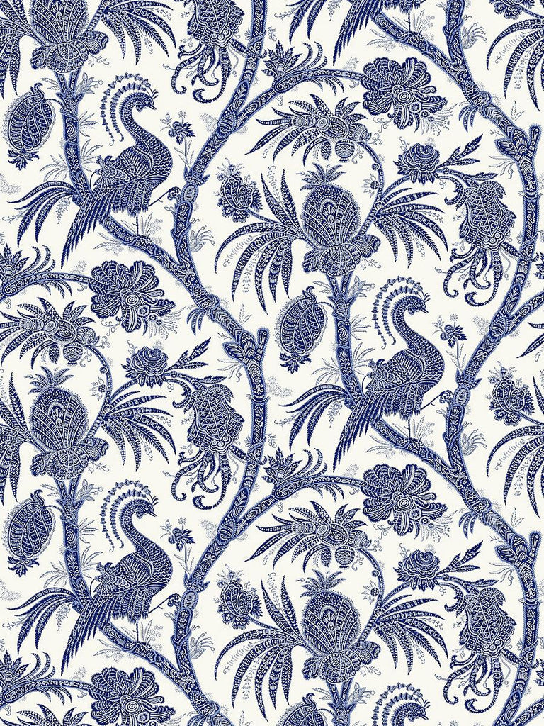 Scalamandre Balinese Peacock - Removable Indigo Wallpaper