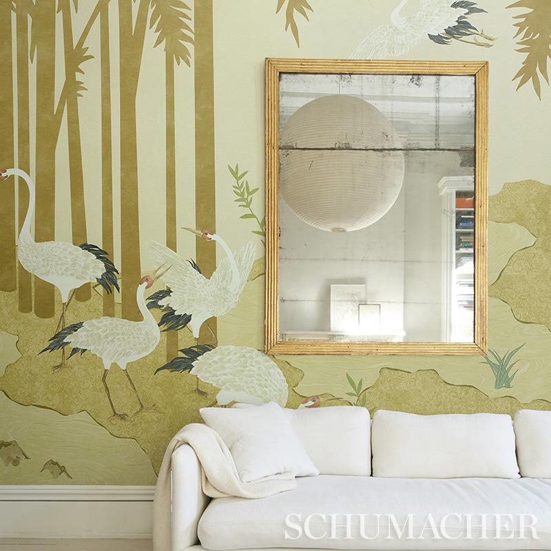 Schumacher Yashinoki Crane Panel Set Gold Wallpaper