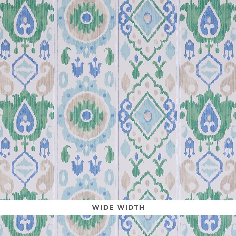 Schumacher Elizia Ikat Green & Blue Wallpaper