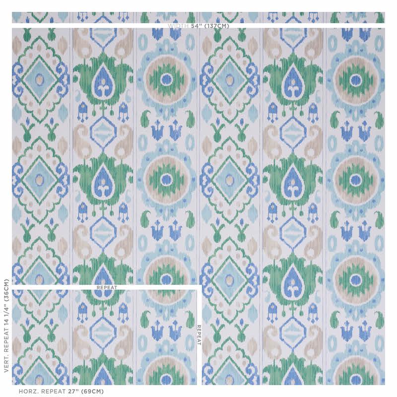 Schumacher Elizia Ikat Green & Blue Wallpaper