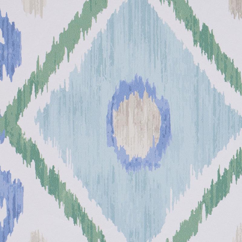 Schumacher Elizia Ikat Green & Blue Wallpaper