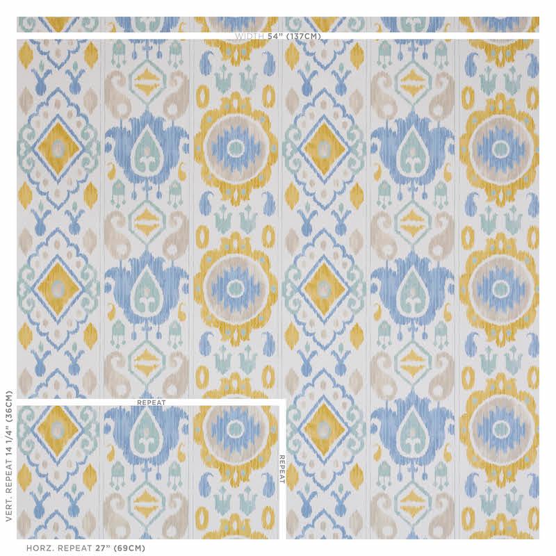 Schumacher Elizia Ikat Sky & Ochre Wallpaper