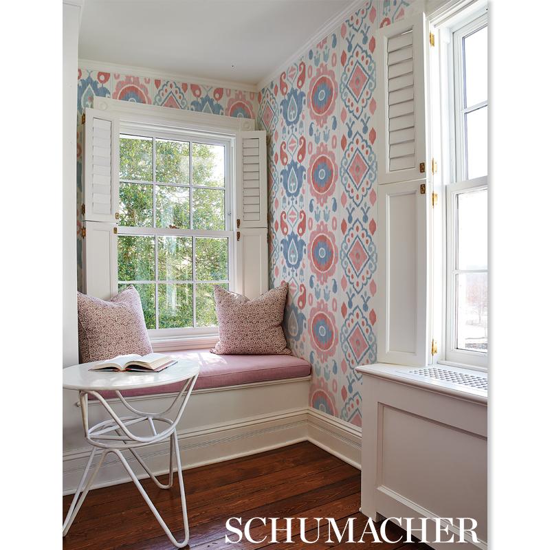 Schumacher Elizia Ikat Sky & Ochre Wallpaper