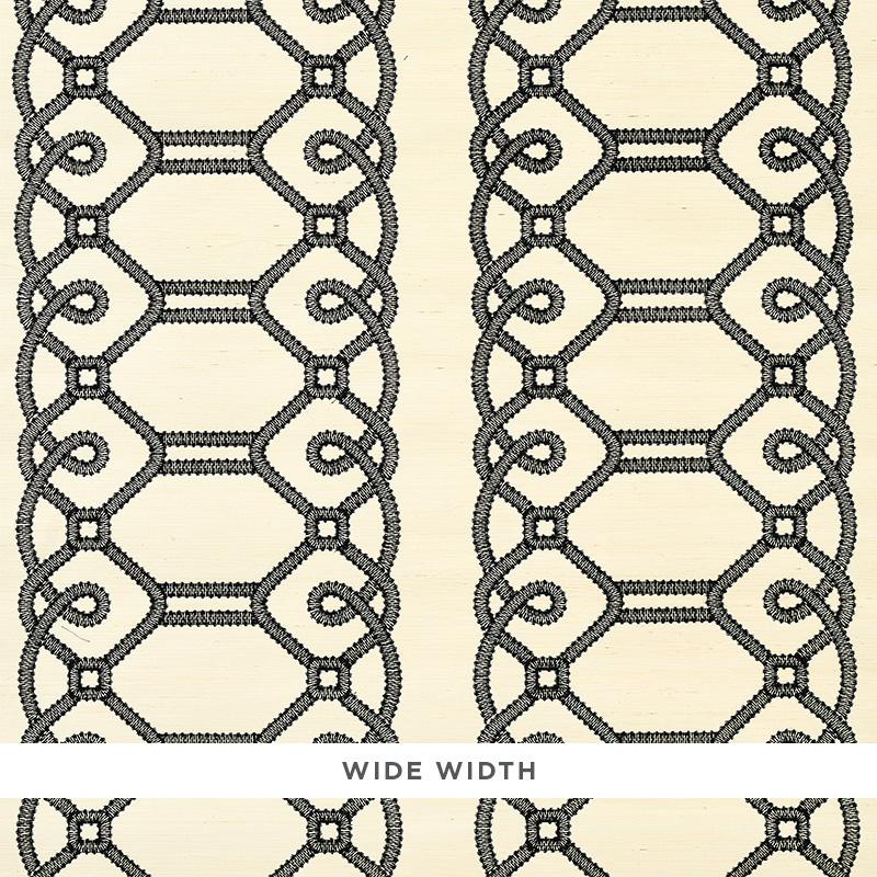 Schumacher Ziz Embroidered Sisal Black Wallpaper