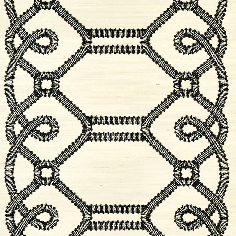 Schumacher Ziz Embroidered Sisal Black Wallpaper