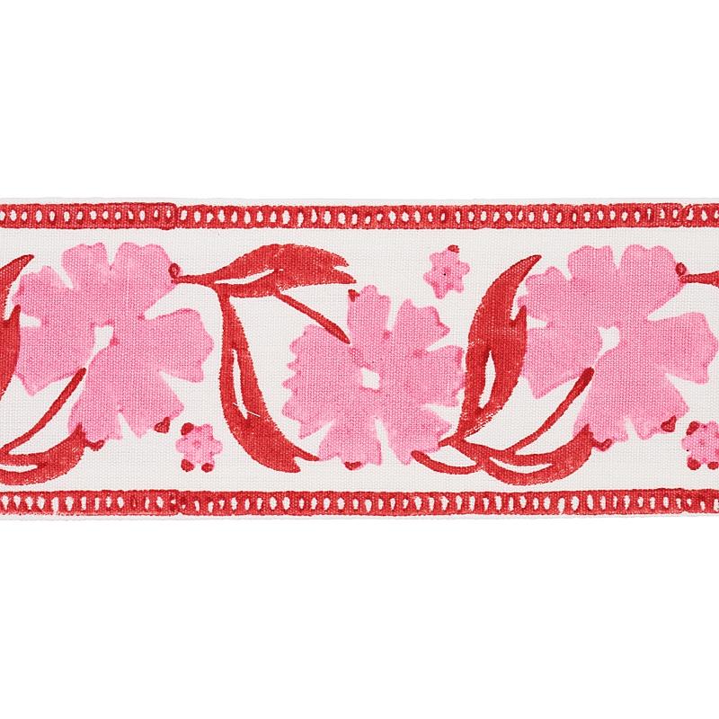 Schumacher Adra Hand Blocked Tape Pink & Red Trim