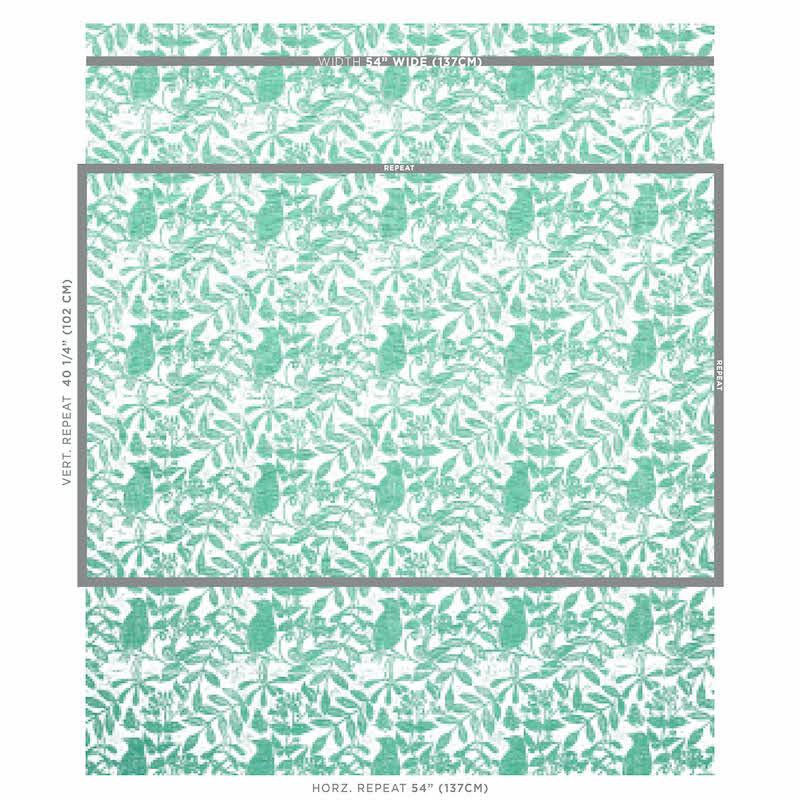 Schumacher Bird & Bee Sea Glass Fabric