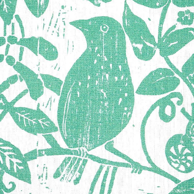 Schumacher Bird & Bee Sea Glass Fabric