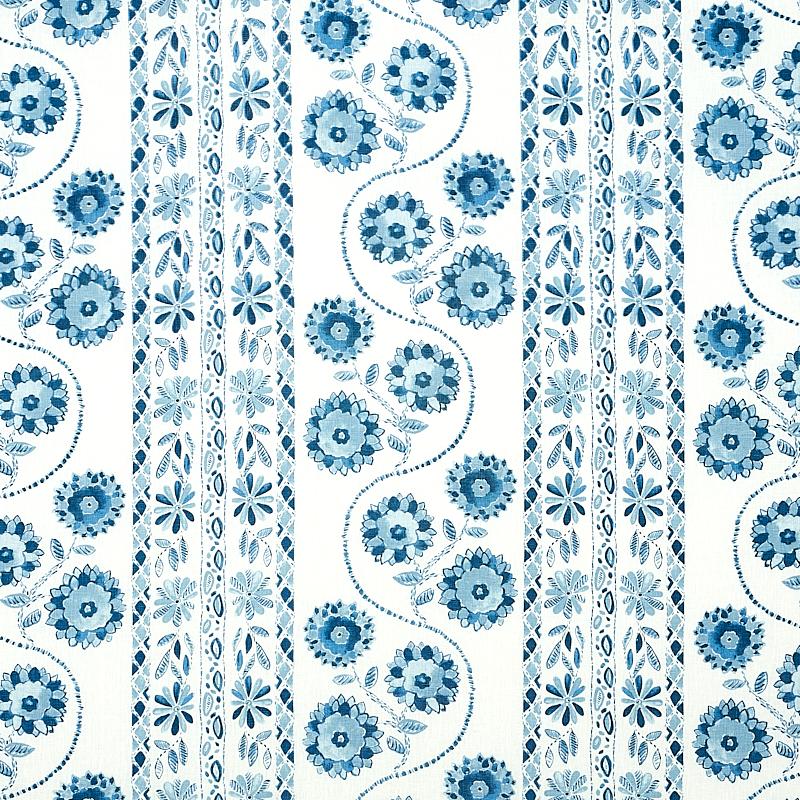 Schumacher Zinnia Handmade Print Blue Fabric