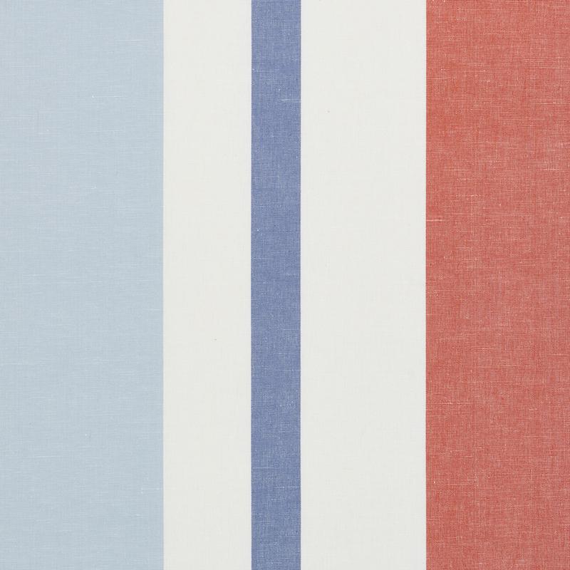 Schumacher Lolland Linen Stripe Sky & Coral Fabric