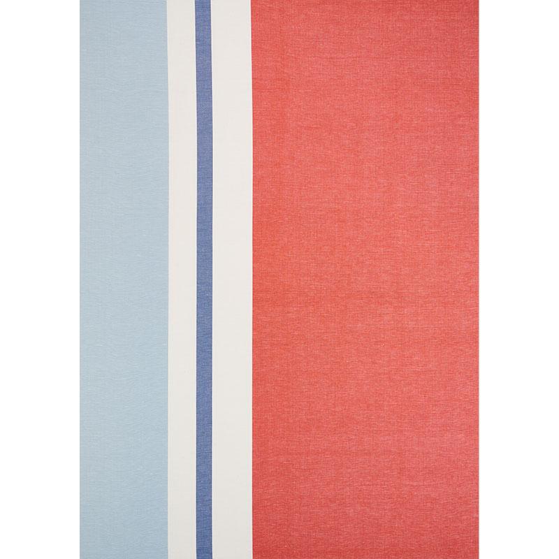 Schumacher Lolland Linen Stripe Sky & Coral Fabric