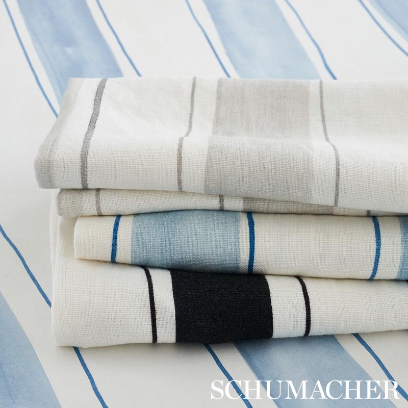 Schumacher Tracing Stripes Sky Fabric