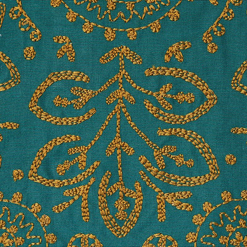 Schumacher Tiana Embroidery Peacock Fabric