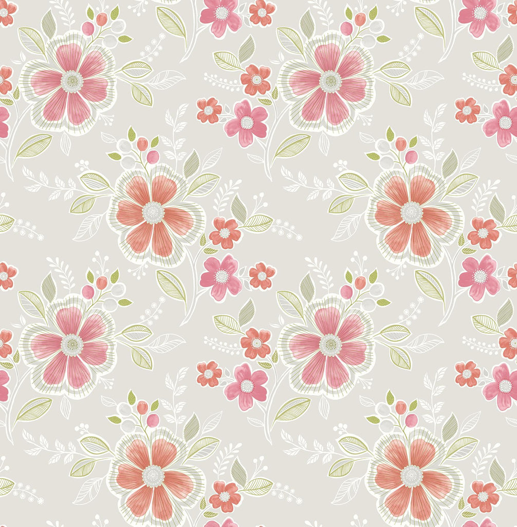 A-Street Prints Chloe Peach Floral Wallpaper