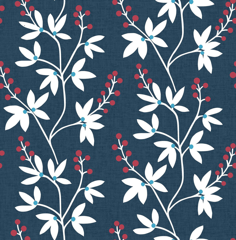 A-Street Prints Linnea Elsa Navy Botanical Trail Wallpaper