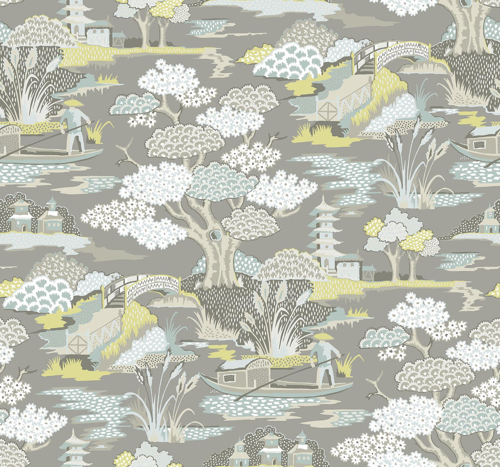 A-Street Prints Joy De Vie Grey Toile Wallpaper