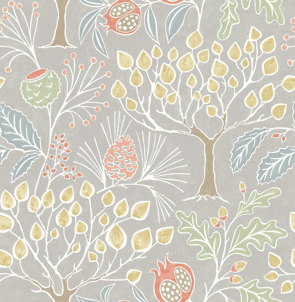 A-Street Prints Shiloh Light Grey Botanical Wallpaper