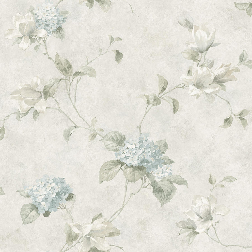 Brewster Home Fashions Magnolia Hydrangea Trail Light Blue Wallpaper