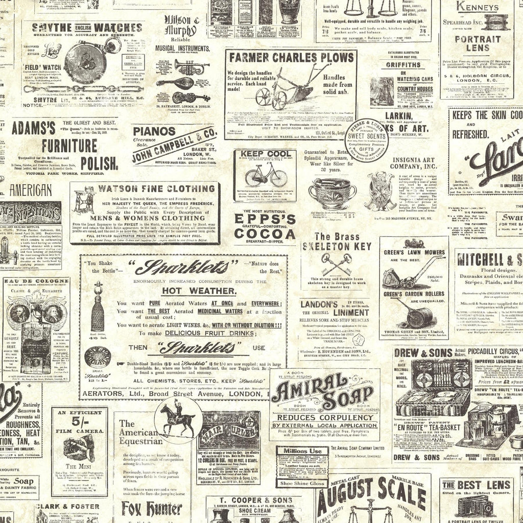 Brewster Home Fashions Adamstown Cream Newspaper Classifieds Wallpaper