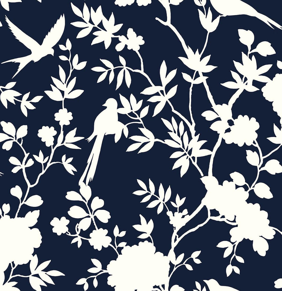 Seabrook Mono Toile Blue Wallpaper