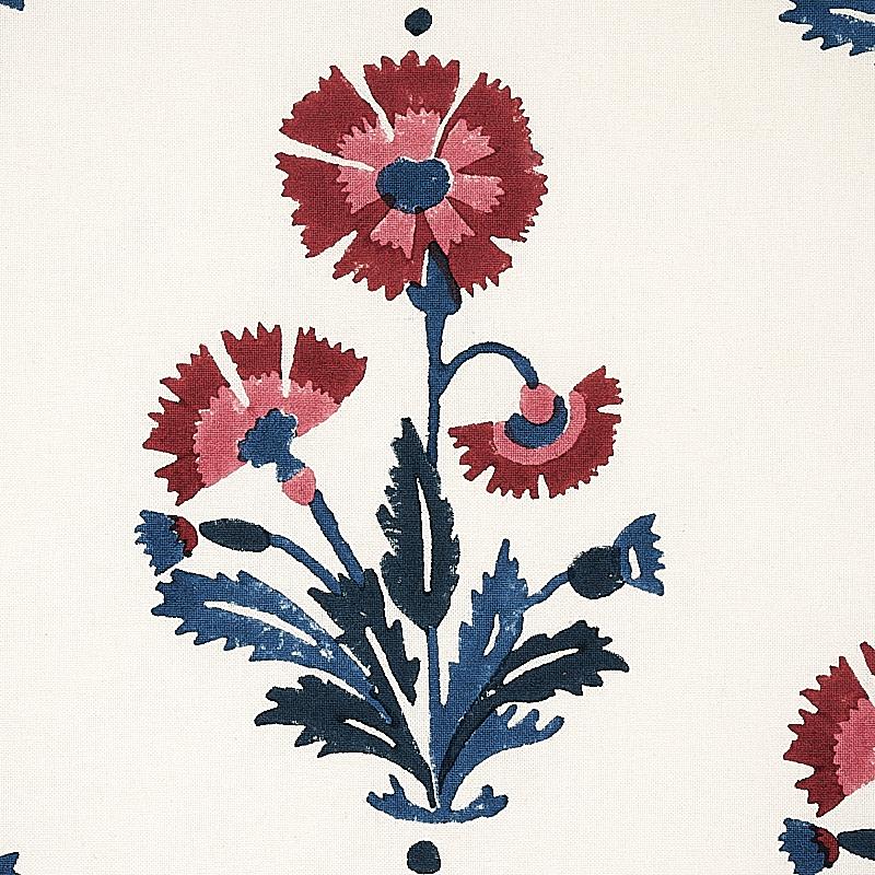 Schumacher Dianthus Hand Block Print Indigo & Iron Fabric