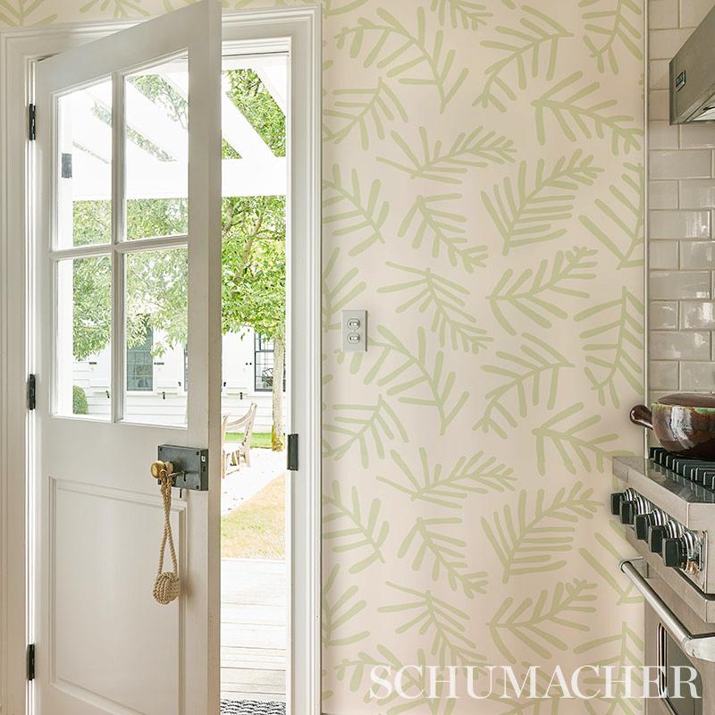 Schumacher Tiah Cove Sage Leaf Wallpaper