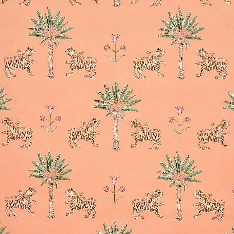 Schumacher Tiger Palm Crimson On Peach Wallpaper