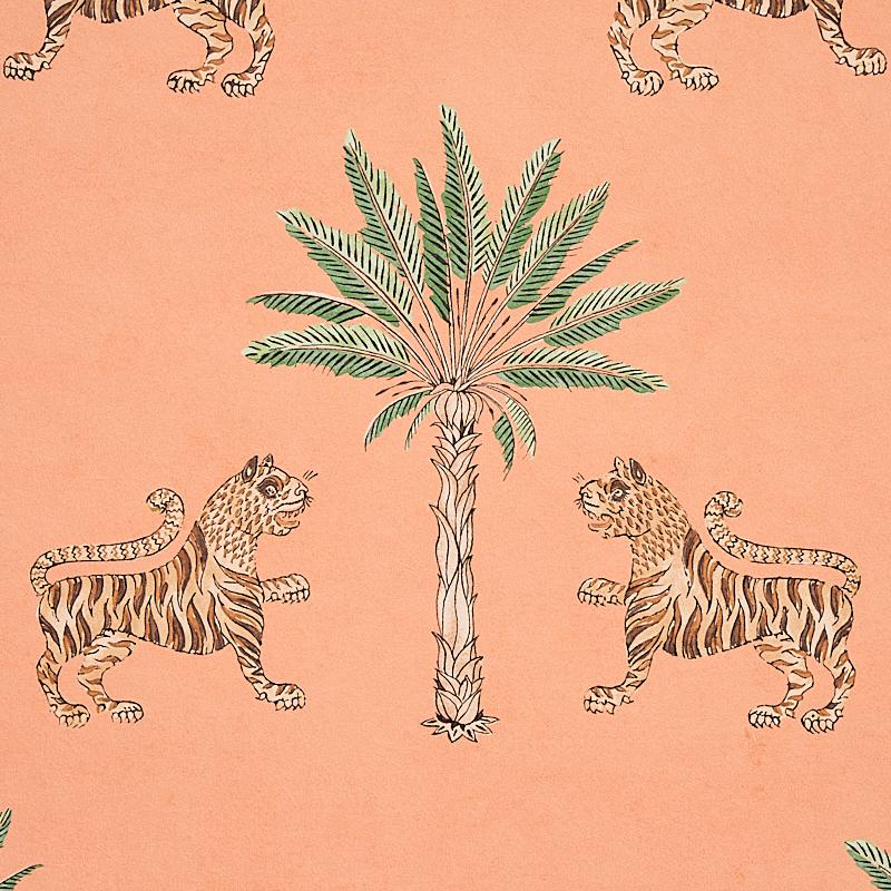 Schumacher Tiger Palm Crimson On Peach Wallpaper