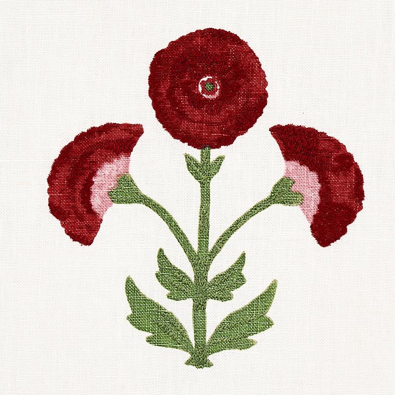 Schumacher Saranda Flower Embroidery Cardinal Fabric