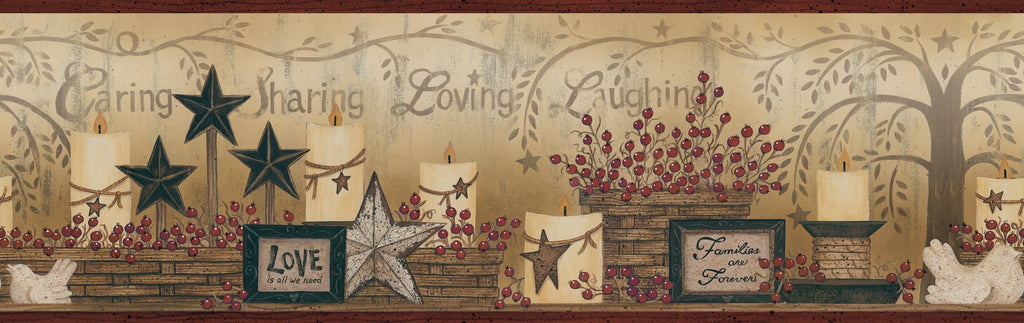 Brewster Home Fashions Caring Candles Country Border Red Wallpaper