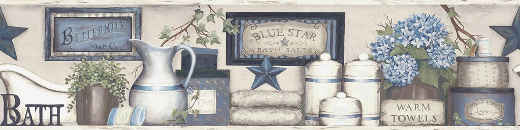 Brewster Home Fashions Country Bath Blue Rustic Border