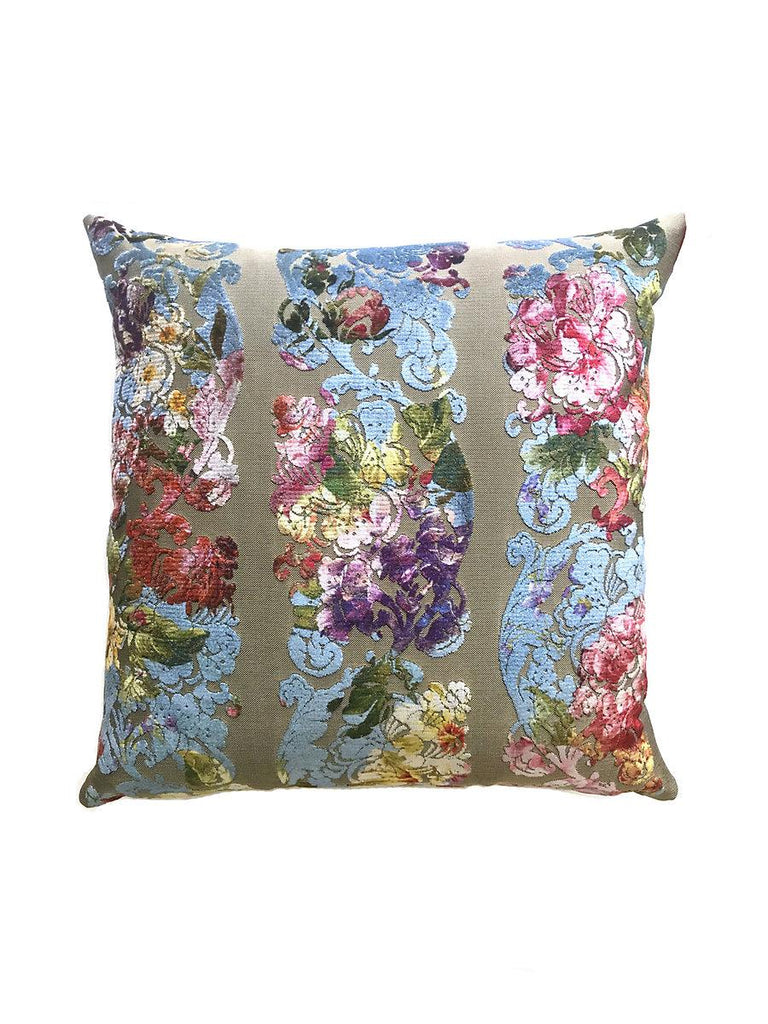 Scalamandre Jardin Colbert Blue Satin Pillow