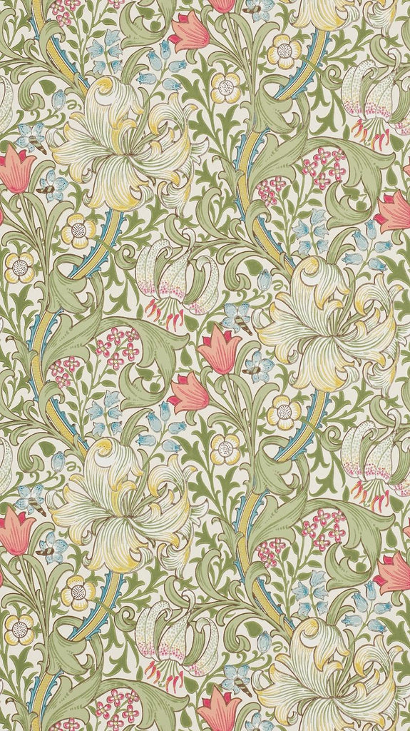 Morris & co Golden Lily Green/Red Wallpaper