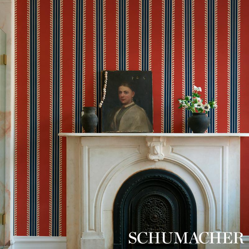 Schumacher Etruscan Stripe Red & Blue Wallpaper