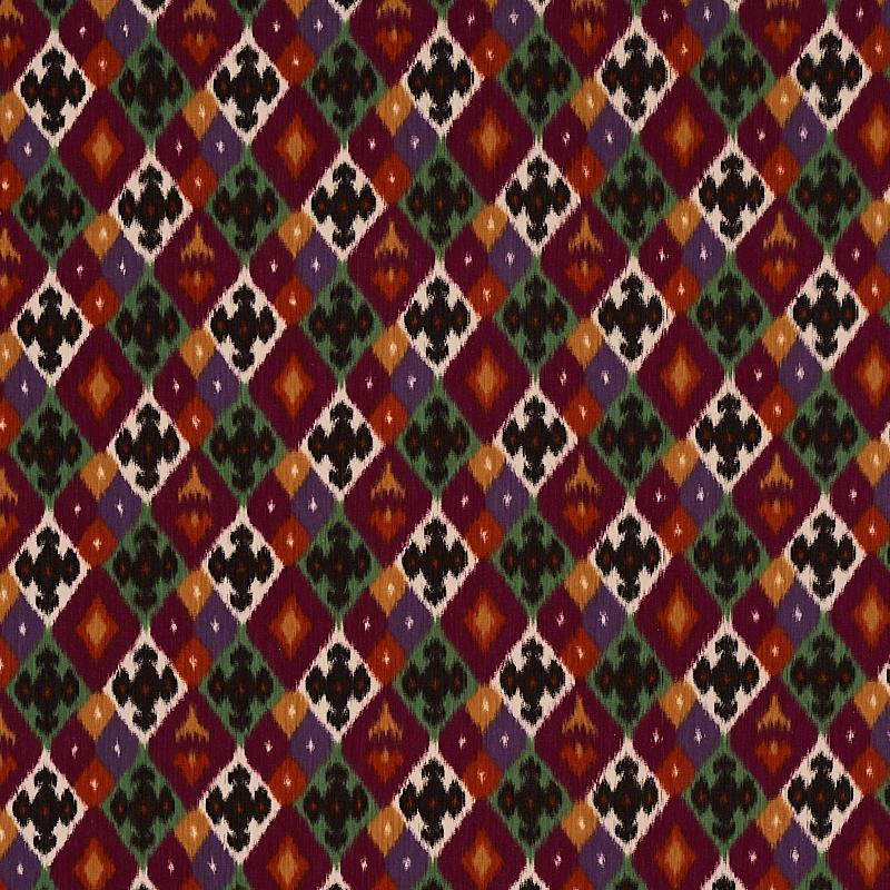 Schumacher Sasha Diamond Ikat Jade And Plum Fabric