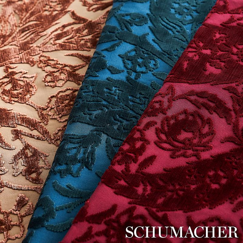 Schumacher Saz Paisley Silk Velvet Blue Fabric