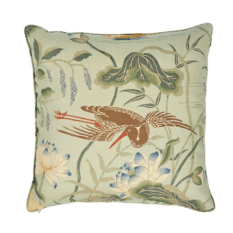 Schumacher Lotus Garden Aqua 22" x 22" Pillow