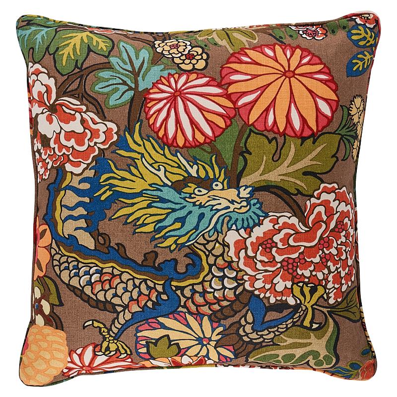 Schumacher Chiang Mai Dragon Mocha 22" x 22" Pillow