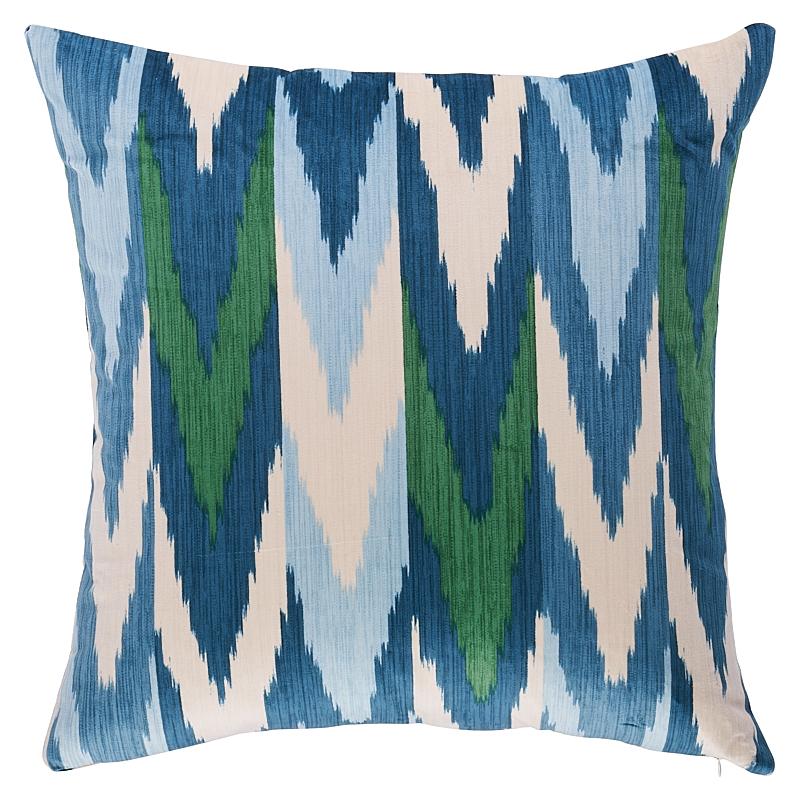 Schumacher Kashgar Velvet Ikat Peacock & Emerald 20" x 20" Pillow