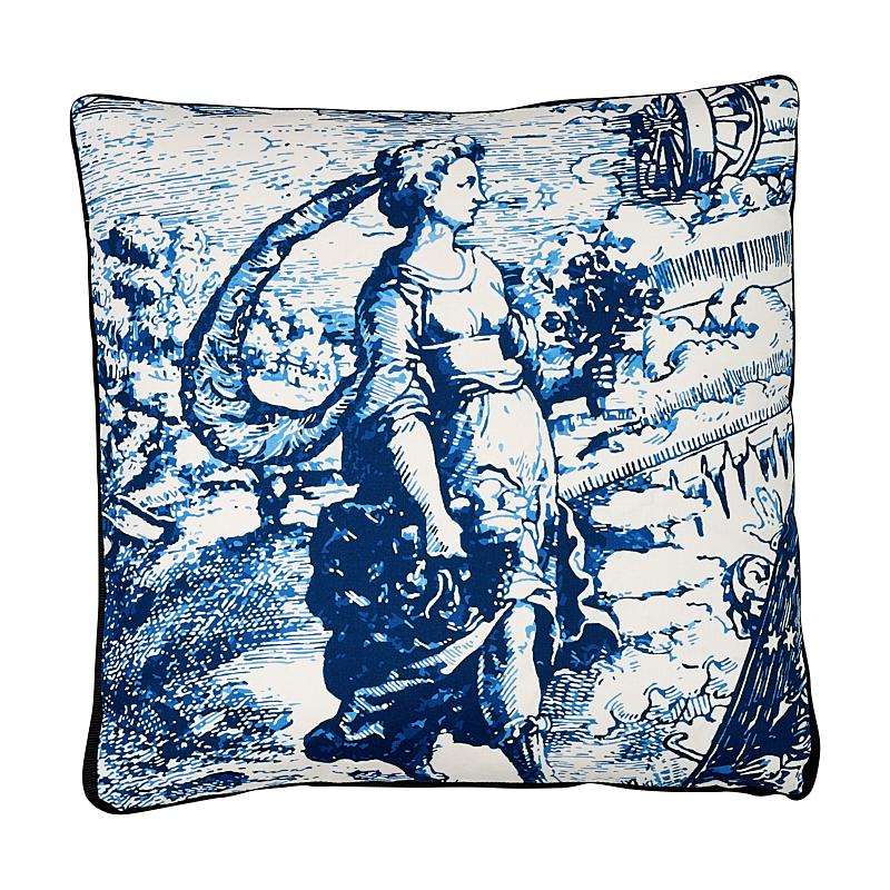 Schumacher Modern Toile Box  A Indigo 20" x 20" Pillow