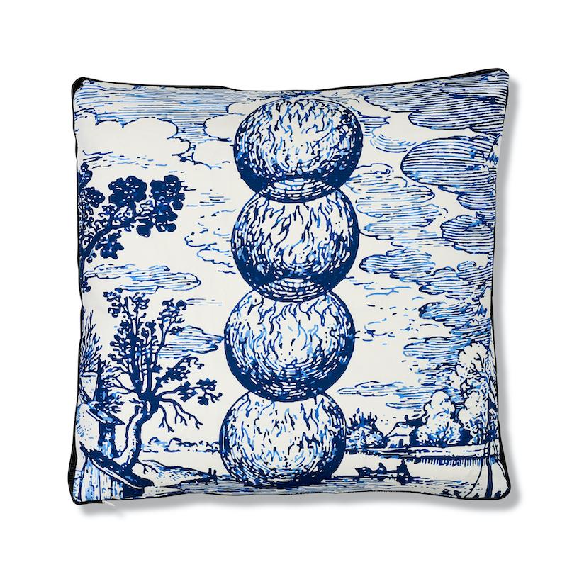 Schumacher Modern Toile Box  A Indigo 20" x 20" Pillow