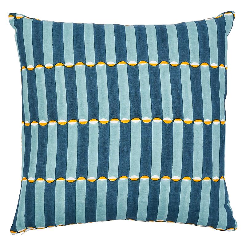 Schumacher Pattee & Luna Tumeric & Blue 22" x 22" Pillow