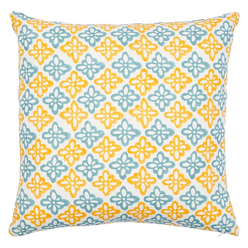 Schumacher Pattee & Luna Tumeric & Blue 22" x 22" Pillow