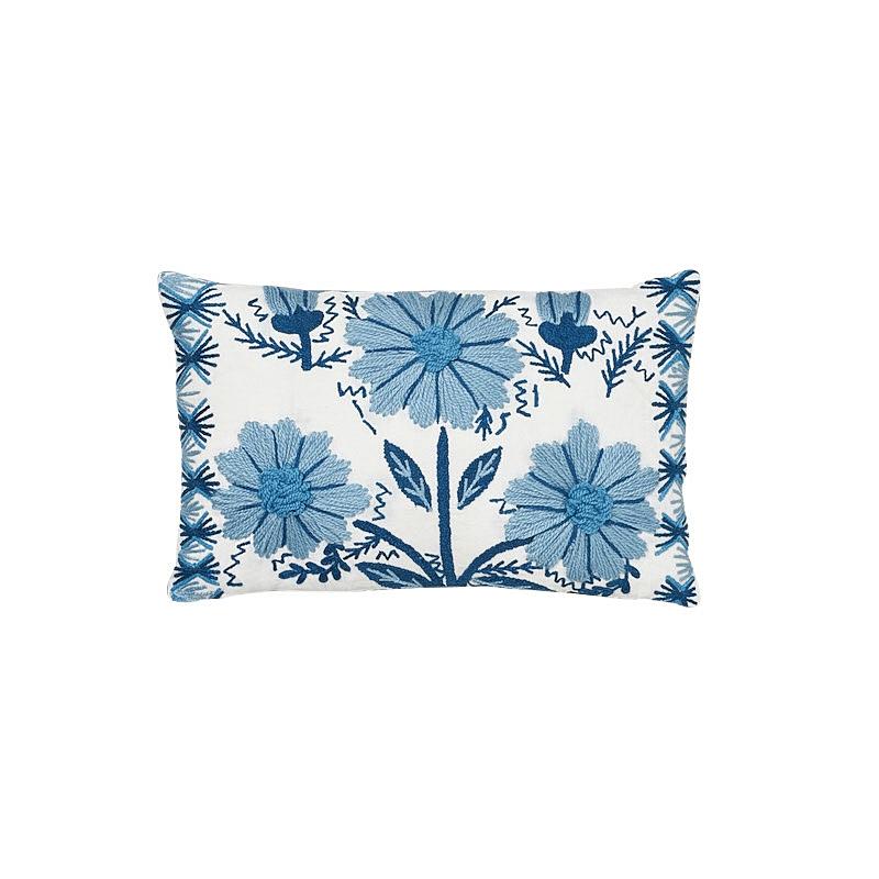 Schumacher Marguerite Embroidery  A Sky 15" x 9" Pillow