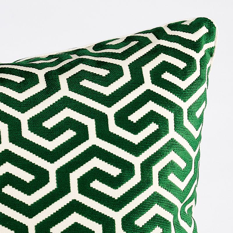 Schumacher Ming Fret Velvet Emerald 22" x 22" Pillow